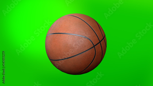 Basketball Ball on Green Screen. Basketball 3D Animation of Spinning Ball 3D rendering