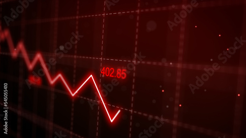 Stock markets Downtrend dynamic chart on dynamic red background. Concept of financial stagnation, recession, crisis, business crash and economic collapse. Downward trend 3d rendering