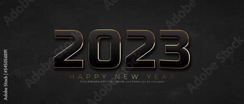 Happy new year 2023 dark theme with 3d style editable text number effect