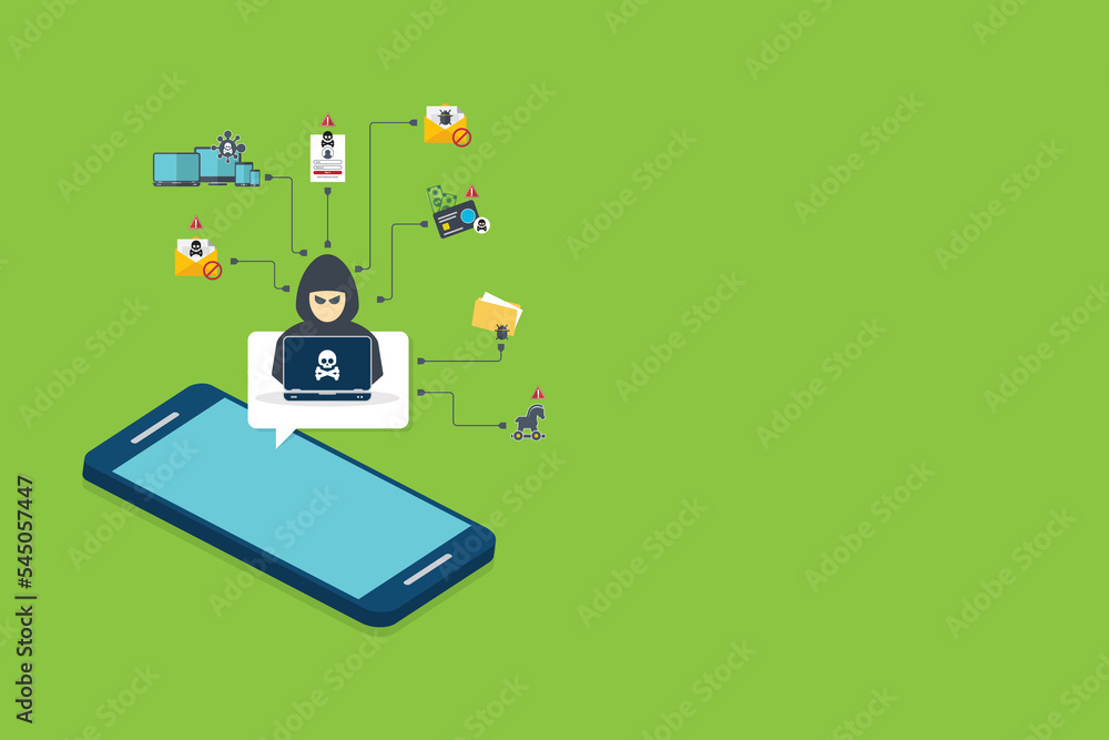 Hacker, malware notification on mobile phone. Smartphone with hacker alert, spam data on cellphone fraud error message, scam, virus. Hacker, malware notification on mobile phone. Smartphone with hacker alert, spam data on cellphone fraud error message, scam, virus.