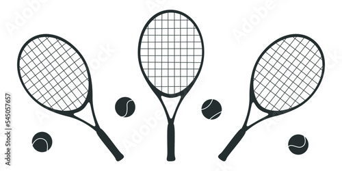 Flat vector illustration in childish style. Hand drawn tennis rackets and balls.