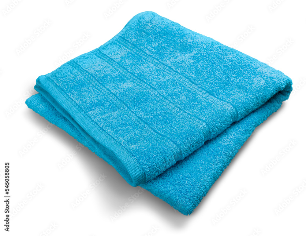 Blue cotton bath towel on white background Blue cotton bath towel on white background