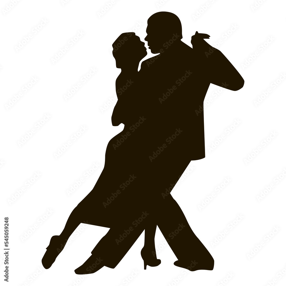 Silhouette of tango dance pair. Couple dancers. Black silhouette on competition in ballroom dancing Vector illustration