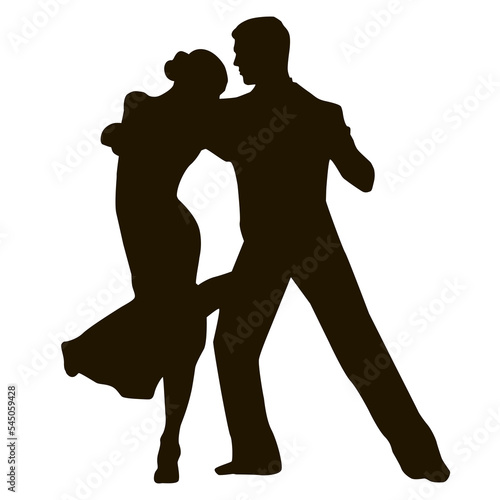 Silhouette of tango dance pair. Couple dancers. Black silhouette on competition in ballroom dancing Vector illustration