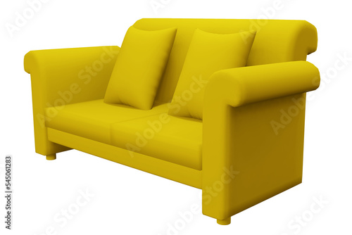 sofa with yellow pillows on a dark yellow background home decoration ideas digital 3d rendering illustration