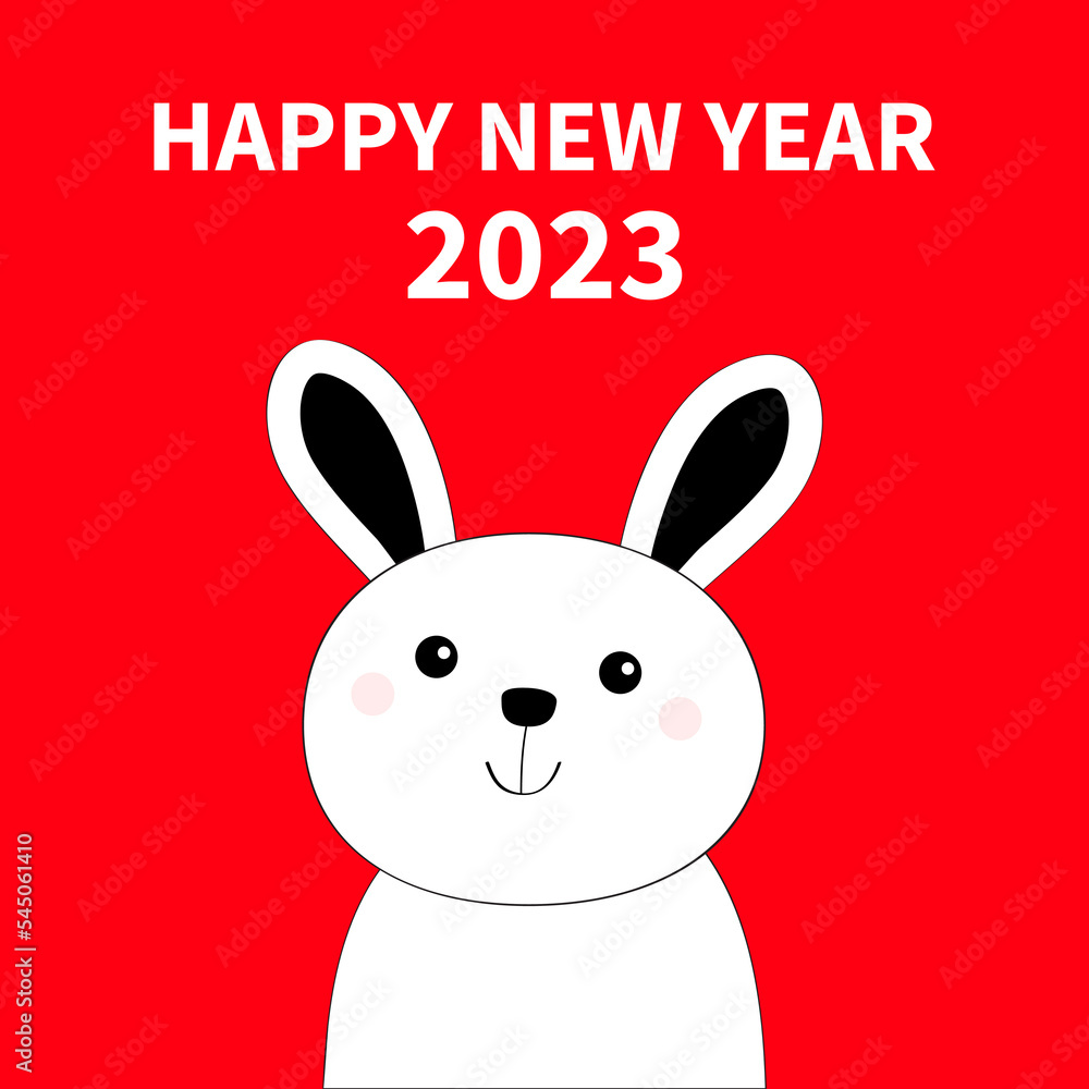 Happy Chinese New Year 2023. The year of the rabbit. Bunny hare face head black line icon. Cute cartoon kawaii funny character. Baby greeting card. Red background. Flat design. Happy Chinese New Year 2023. The year of the rabbit. Bunny hare face head black line icon. Cute cartoon kawaii funny character. Baby greeting card. Red background. Flat design.