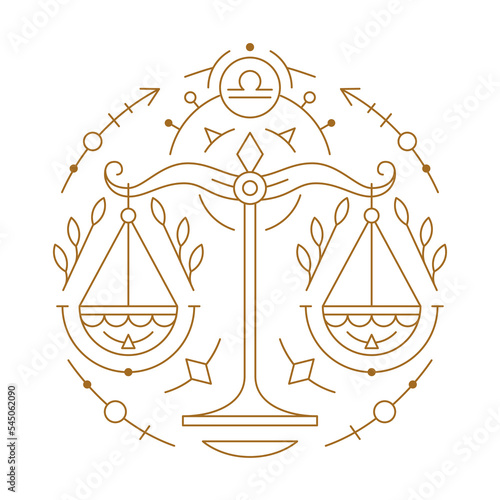 Libra zodiac astrology horoscope stylized sign thin line. Elegant symbol of esoteric, zodiacal astrological calendar, horoscope constellation vector illustration