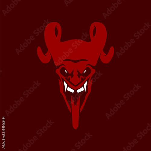 red scary horned devil head sticking her tongue out stock vector
