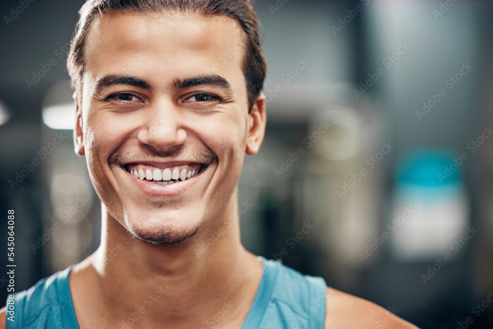 Portrait, gym and sports man with smile for wellness, fitness and healthy lifestyle, wellness with motivation, commitment and our vision. Face of an athlete with workout, exercise or training mission Portrait, gym and sports man with smile for wellness, fitness and healthy lifestyle, wellness with motivation, commitment and our vision. Face of an athlete with workout, exercise or training mission
