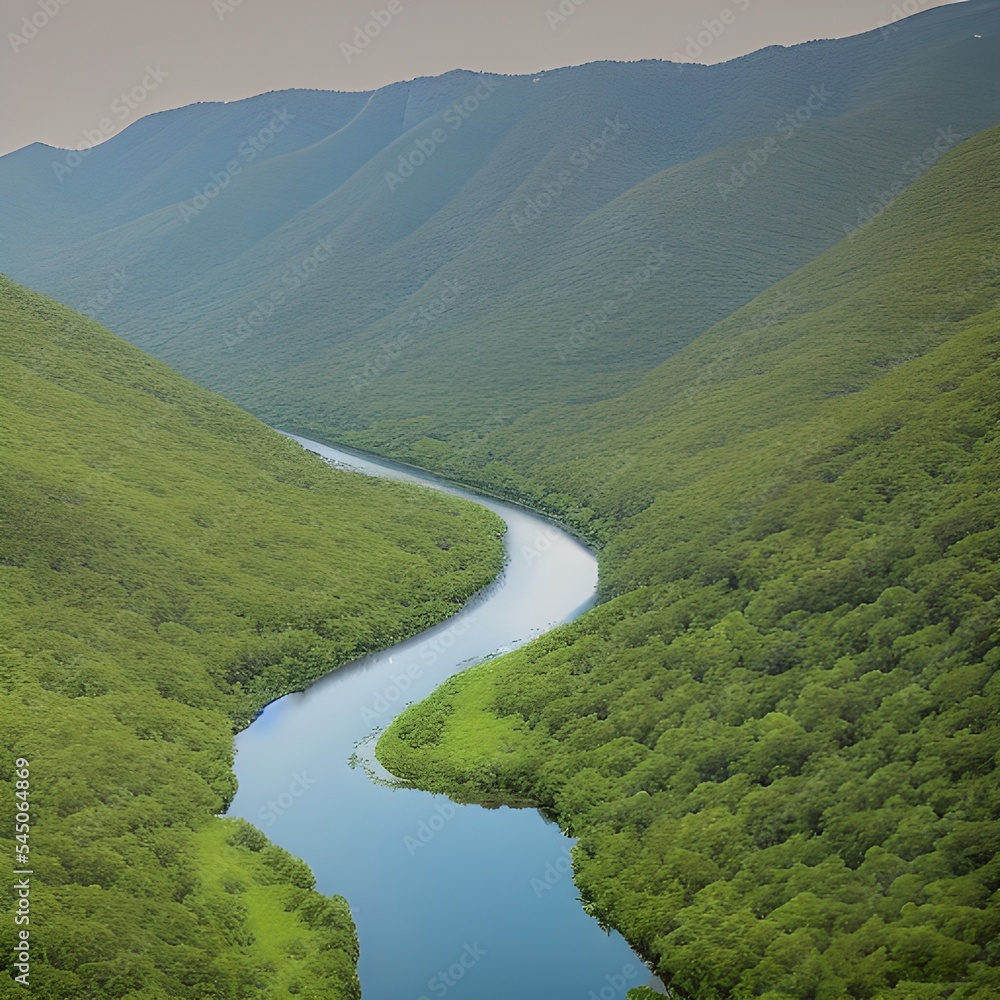 Green Mountain With River in the Middle