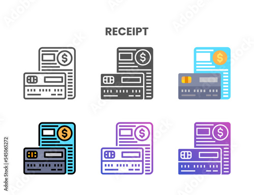 Credit Card Receipt icon set style ouline, glyph, flat color and gradient. Vector Illustration for Graphic Design Element. Isolated on white background
