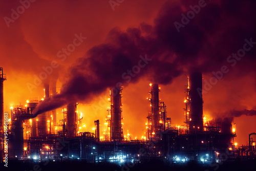 gas refinery in fire with flames