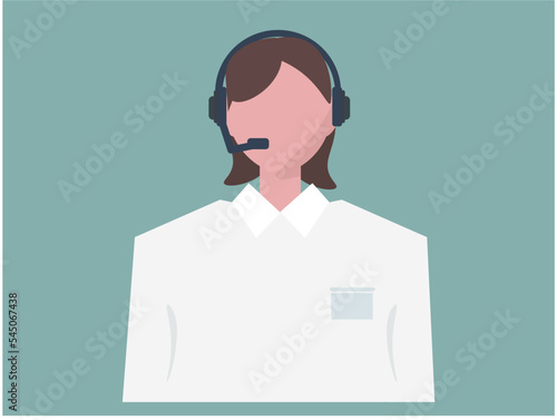 インカムでお客様の対応をするカスタマーセンターのサポーター。ベクターイラスト