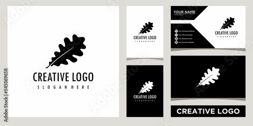 oak leaf flat style icon logo design template with business card design