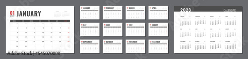 2023 calendar planner template set. Vector simple grid layout for wall or desk calendar with week start on Monday for print