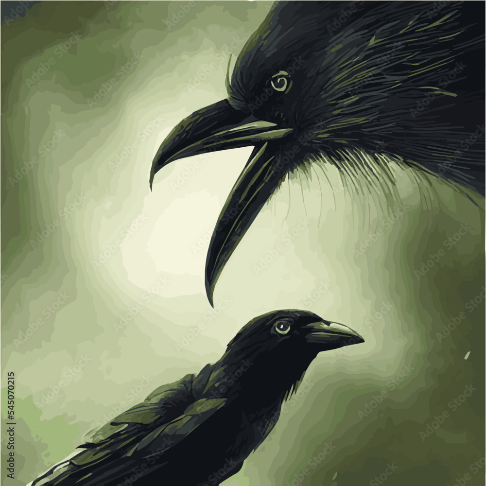 portrait Mystical Dire Bird Crow, Symbol of Gothic, Halloween, fear, by