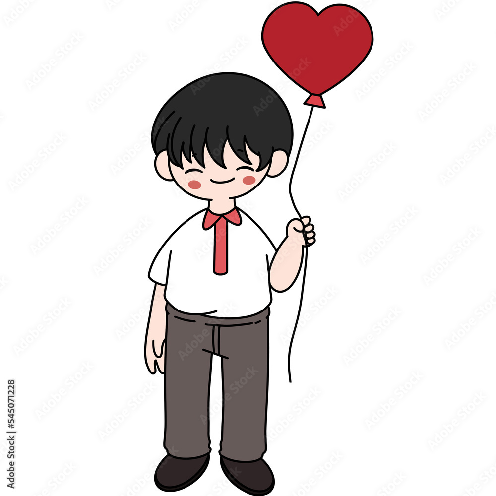 Holding heart shaped balloons pencil color illustration Holding heart shaped balloons pencil color illustration