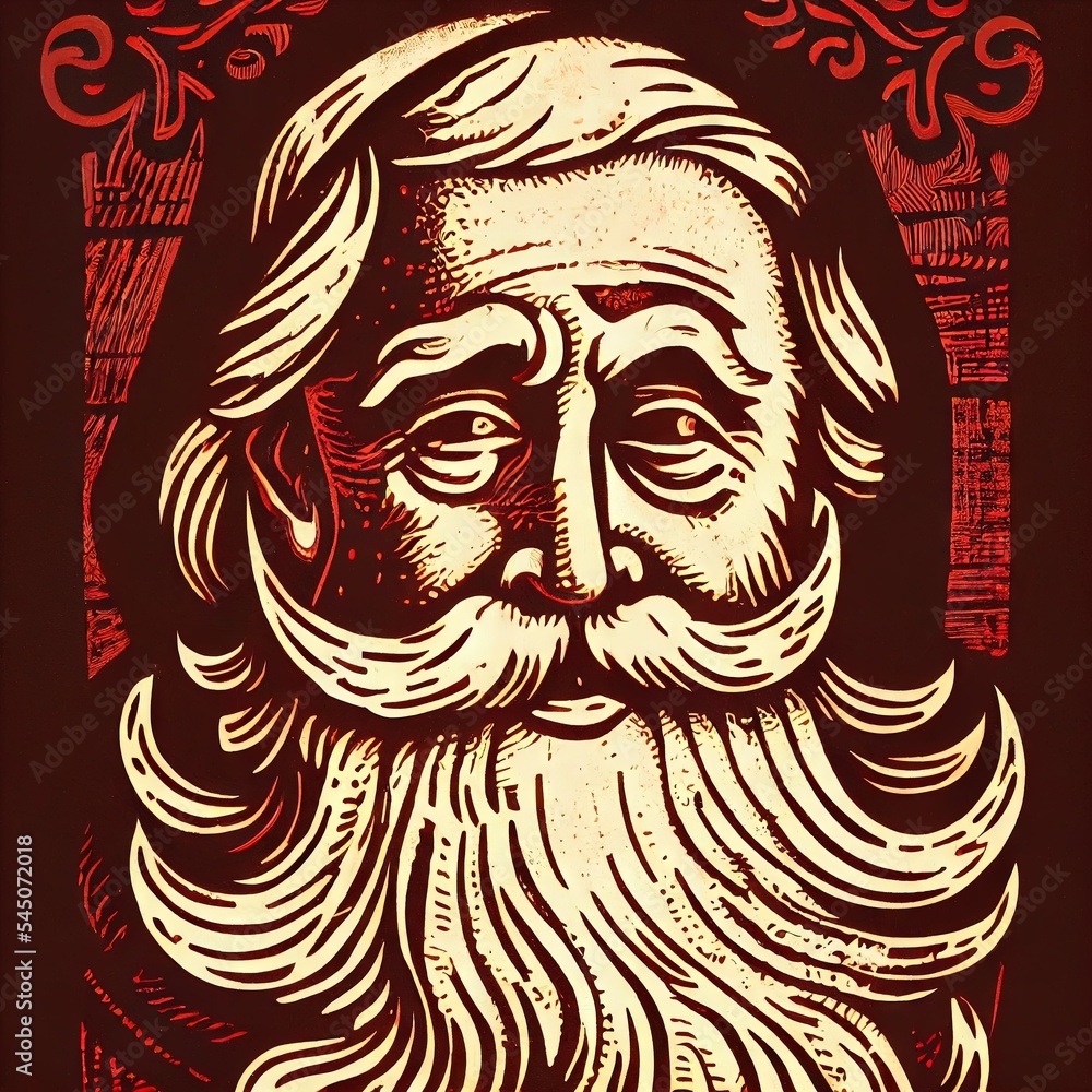 Woodcarved print of Santa 
