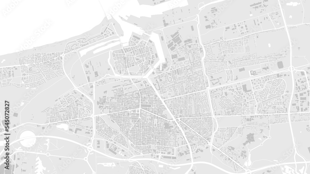 White and light grey Calais city area vector background map, roads and water illustration. Widescreen proportion, digital flat design.
