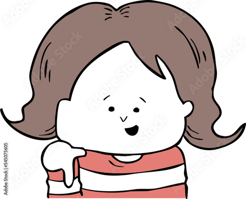 下を指差す女性