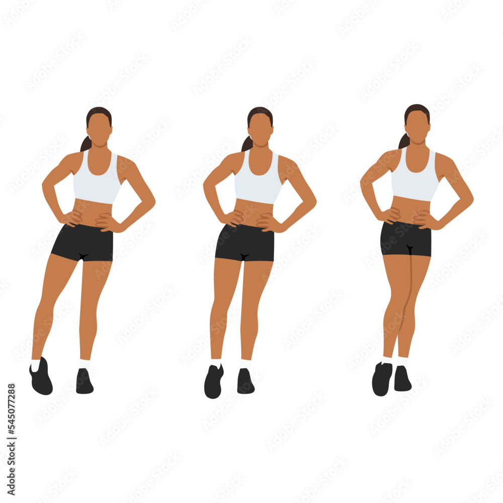 Woman doing ankle circles rotations or rolls exercise. Flat vector illustration isolated on white background