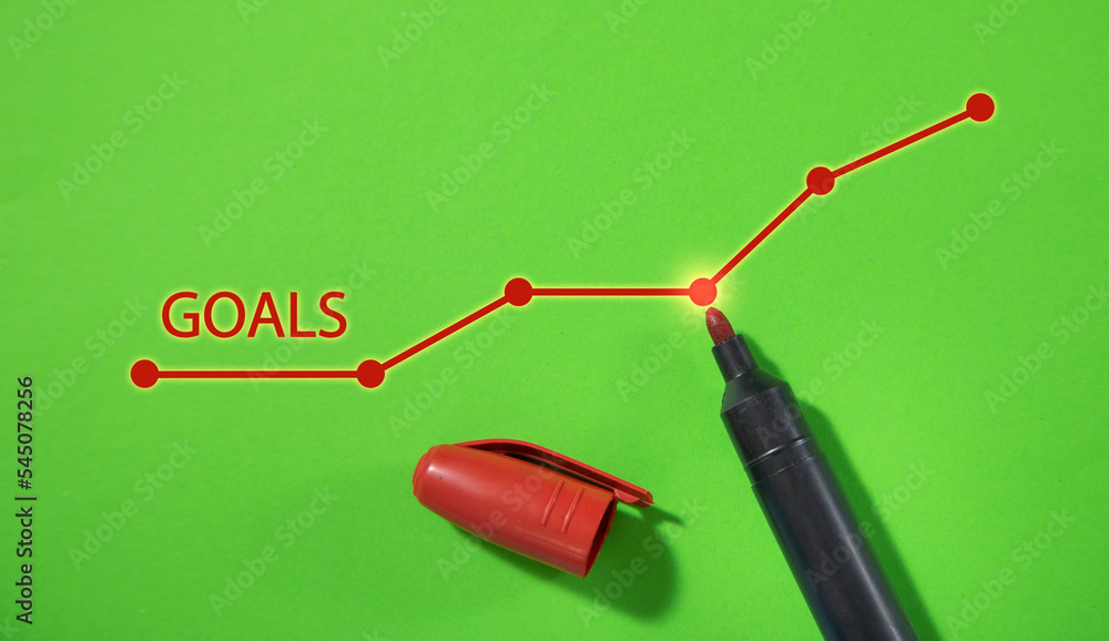 Goals growth graph with a marker. Goals growth graph with a marker.