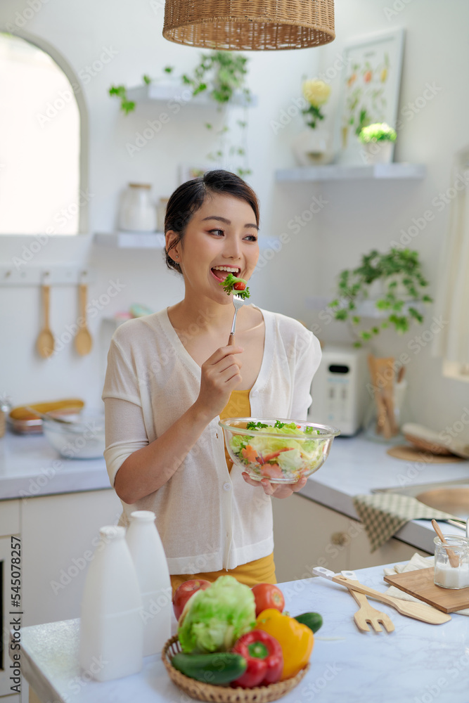 happy sexy woman with salad on white background happy sexy woman with salad on white background