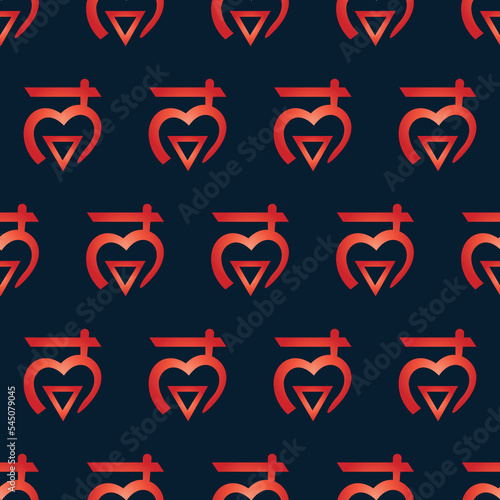 Vector reiki speritual chakra icon: muladhara. Om meditation  seamless pattern, tattoo yoga symbol on a dark blue background