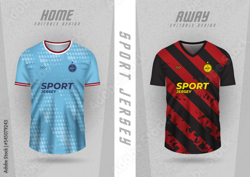 Background mockup for sports jerseys, team jerseys, club jerseys, blue stripes and black and red freebies.