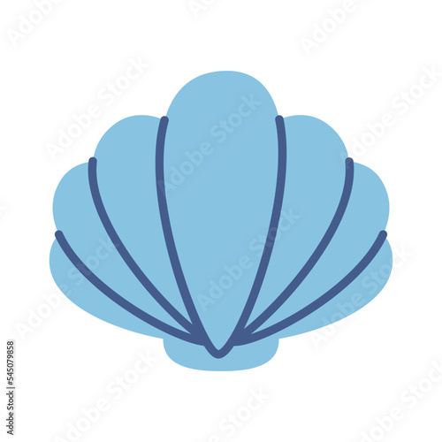 Vector seashell in flat design. Blue scallop seashell. Mollusk.