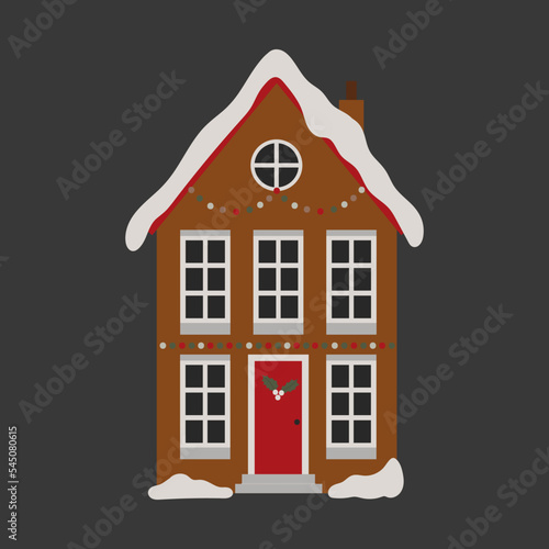 Christmas brown house. Vector illustration.