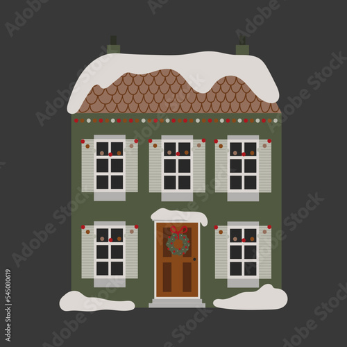 Christmas green house. Vector illustration.