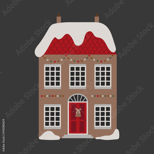 Christmas house. Vector illustration on black background.