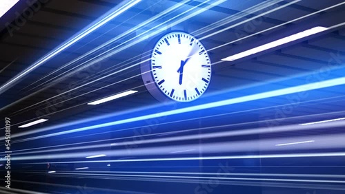 Rush hour Fast moving evening ,Fast moving traffic drives time lapse clock moving fast light each subway lane effect line light cg