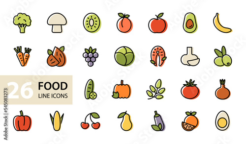 Healthy food color icons set