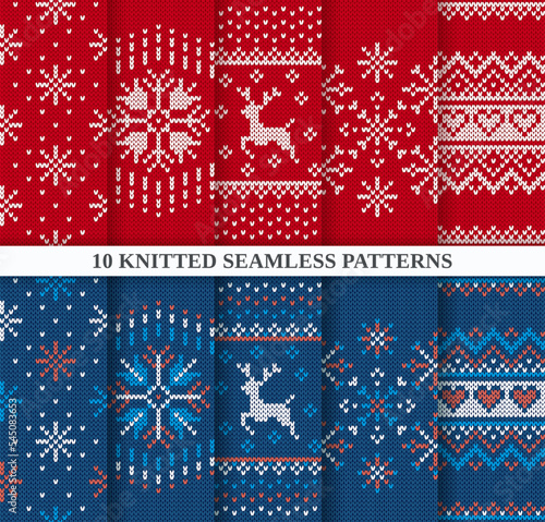 Fototapet Christmas seamless patterns set