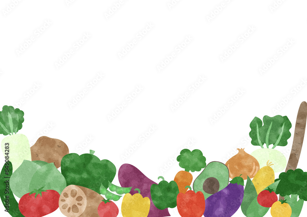 水彩風のカラフルな野菜 フレームイラスト素材 Stock イラスト | Adobe Stock