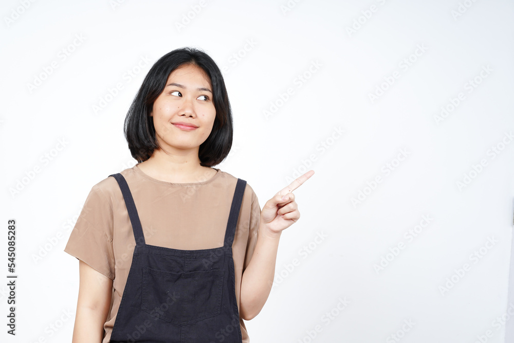 Showing Product and Pointing Side Of Beautiful Asian Woman Isolated On White Background Showing Product and Pointing Side Of Beautiful Asian Woman Isolated On White Background