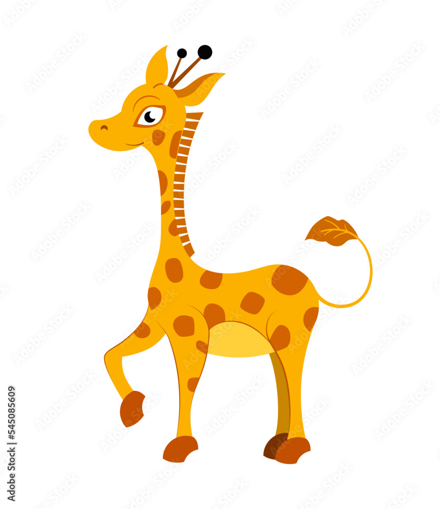 Сute baby giraffe character. Flat vector cartoon illustration. Funny wild animal isolated on white background.

