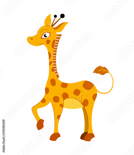   ute baby giraffe character. Flat vector cartoon illustration. Funny wild animal isolated on white background.  