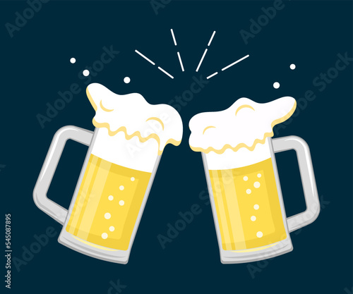 ビールジョッキで乾杯をする手描き風のベクターイラスト