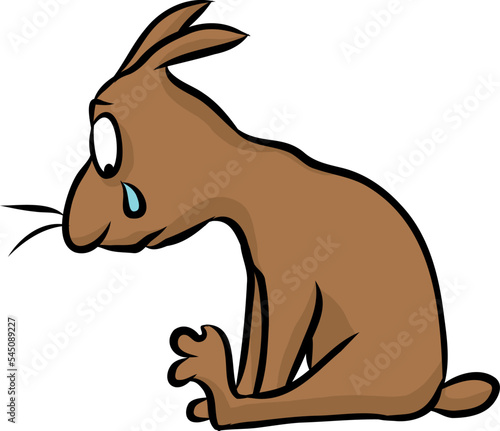 niedlicher kleiner brauner Hase weint eine Träne
