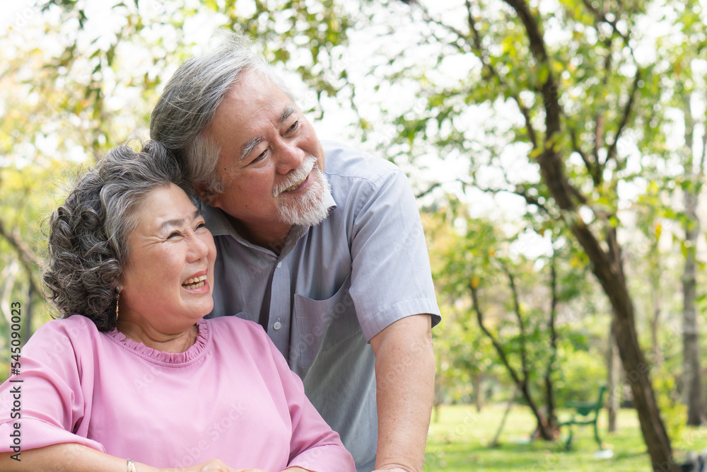 Healthy asian senior couple smiling with happiness