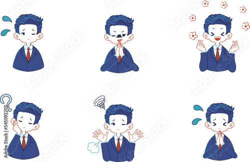 スーツ姿の人物の様々な表情のイラストセット