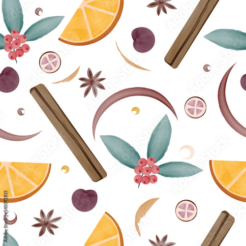 Seamless Christmas pattern with mulled wine