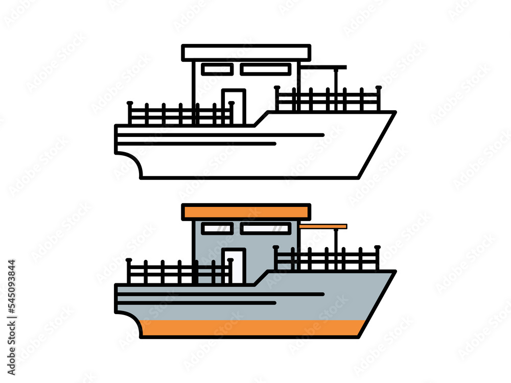 Vector graphic design in the form of a cartoon ferry, suitable for complementary design illustrations and others
