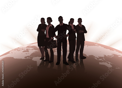 Executive team in silhouette on a world map HR global concept