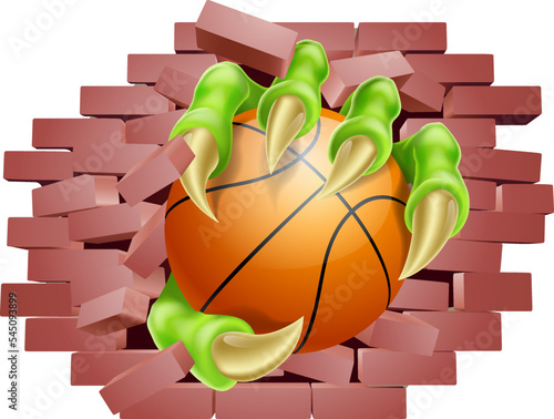 A basketball ball claw breaking through a wall