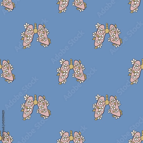 Flower lungs vector seamless pattern. Cute repeat background for textile, design, fabric, cover etc.