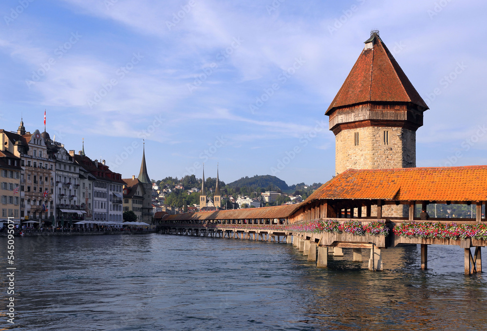 City landscape with Chapel bridge in  Lucerne